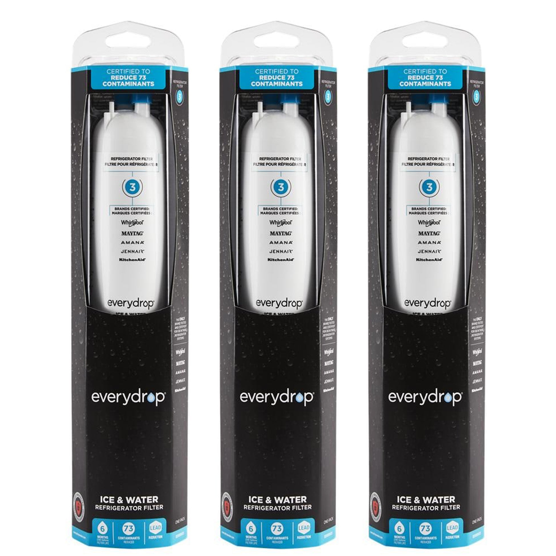 3-Pack Everydrop Water Filter 3 – EDR3RXD1 4396710 Refrigerator Water Filter Replacement Fridge Filter