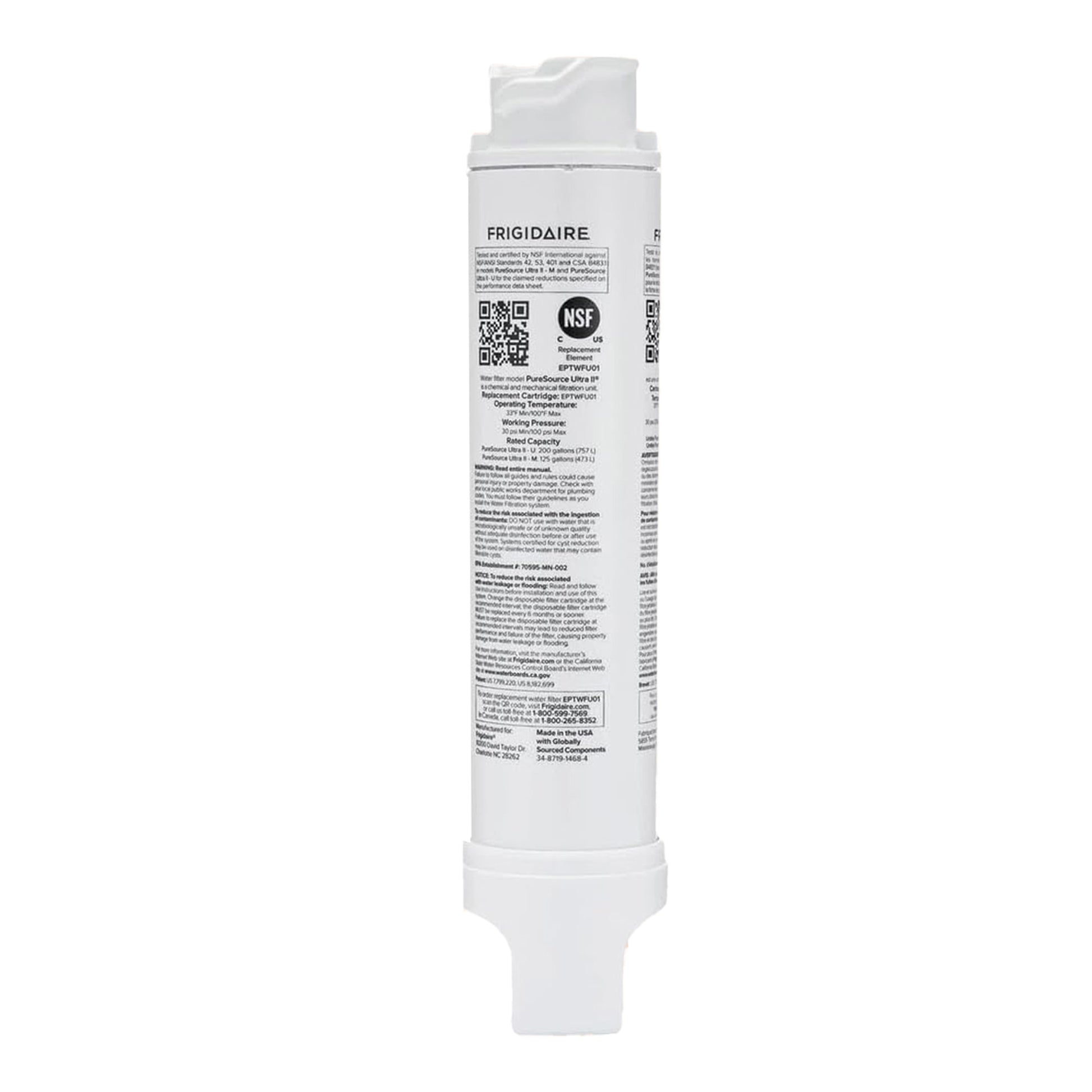 3-Pack Frigidaire EPTWFU01 Water Filter – PureSource Ultra II Refrigerator Water Filter Replacement Fridge Filter