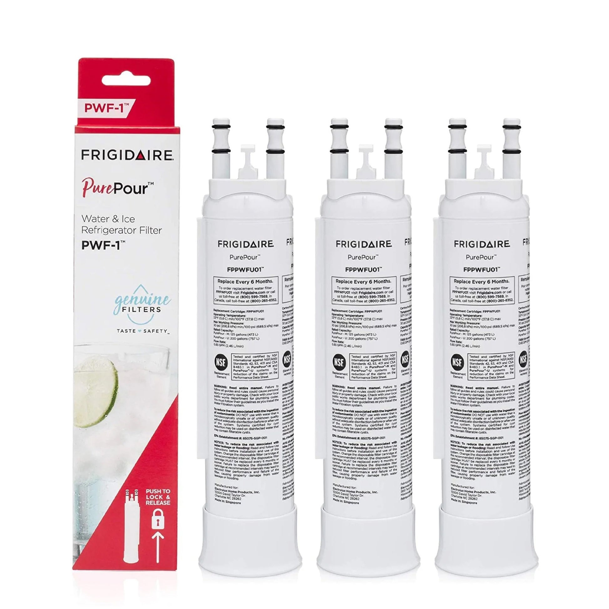 3-Pack Frigidaire FPPWFU01 Water Filter – PurePour PWF-1 Refrigerator Water Filter Replacement Fridge Filter